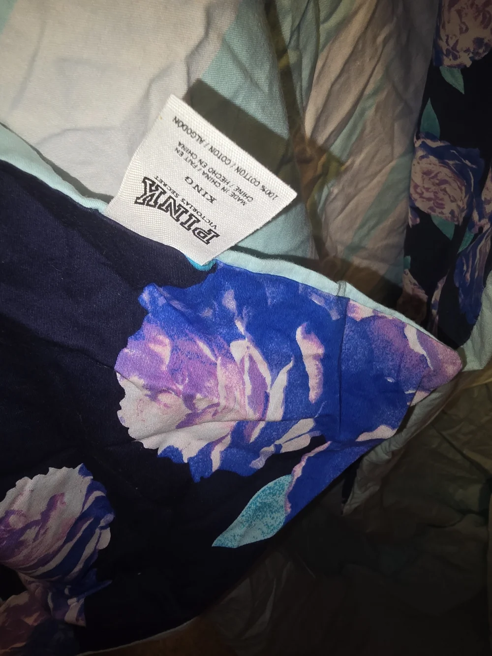 Victoria's Secret Light Blue Floral Duvet Cover with Navy and Pink Accents